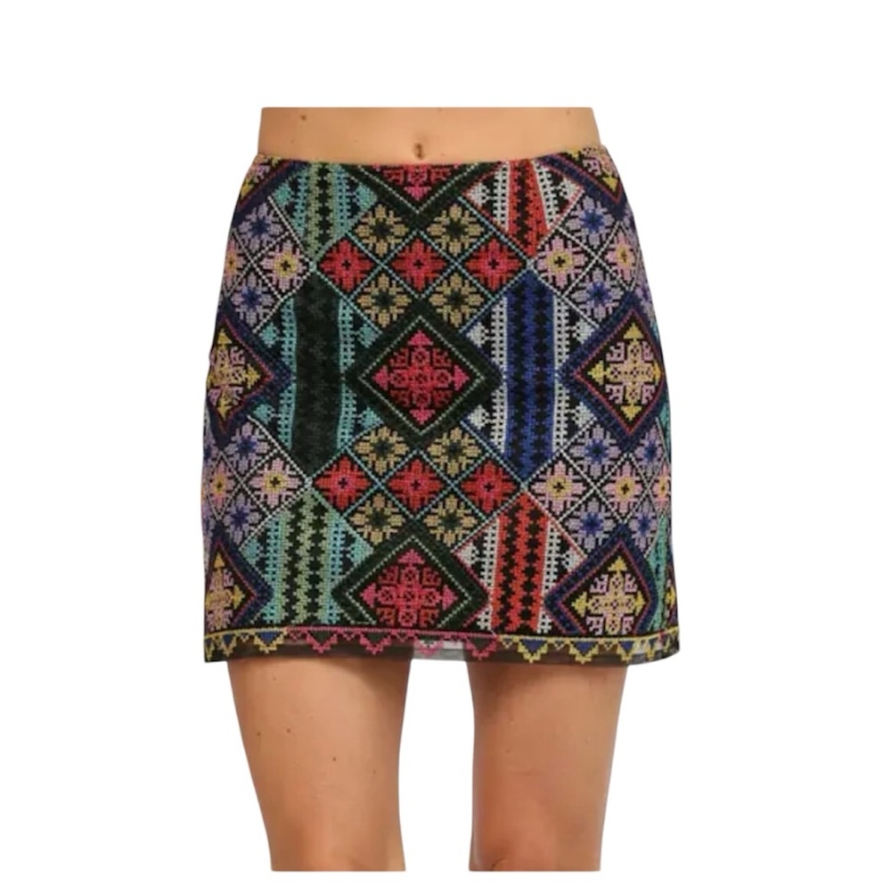 embroidered patchwork skirt in multi color
